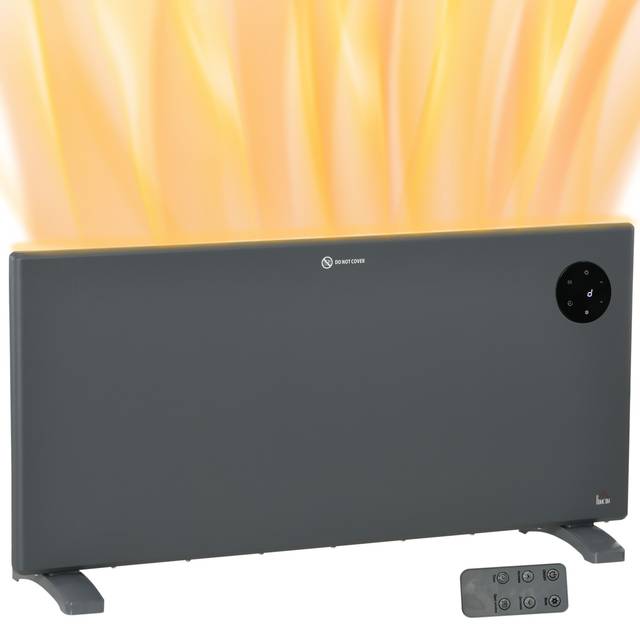 Homcom 2000w Space Heater, Freestanding Or Wall Mounted, Electric Convector Heater With Adjustable Thermostat, Timer, Grey