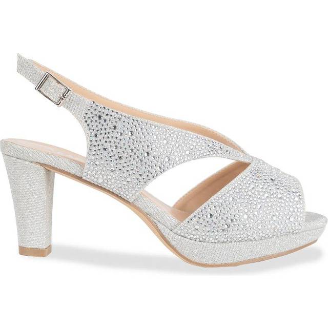 Paradox London 'Glitter 'Noella' Wide Fit Mid Heel Platform Sandals - Silver