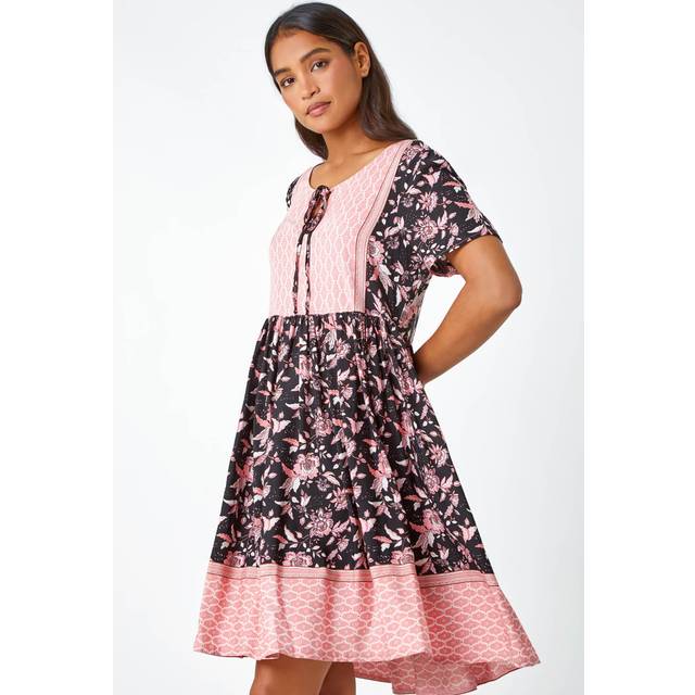 Roman floral border print smock dress for women uk - ladies
