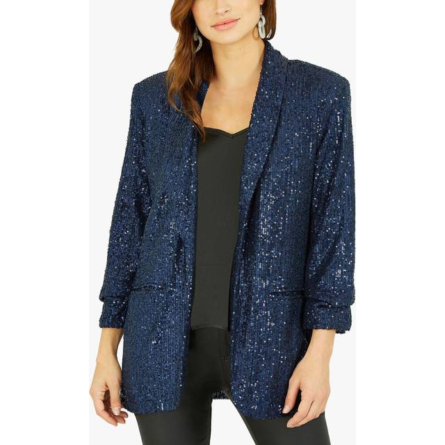 Yumi Womens Navy Sequin Blazer With Pockets - Size 18 UK