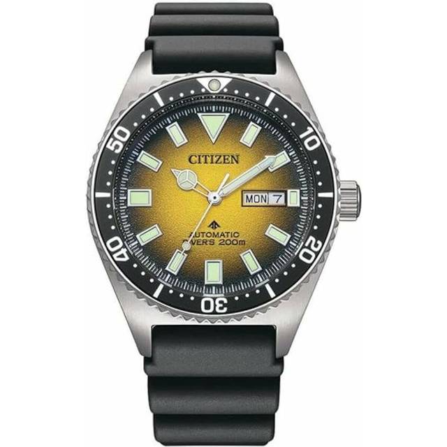 Citizen NY0120-01X Men's Promaster Diver Automatic Watch, Yellow Dial, Black Rubber Strap