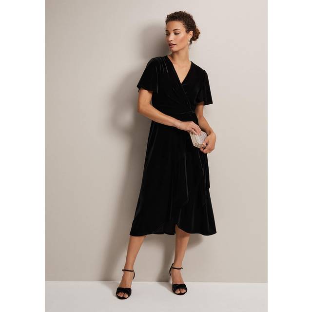 Phase Eight Women's Julissa Velvet Ruffle Wrap Midi Dress - Black - 22