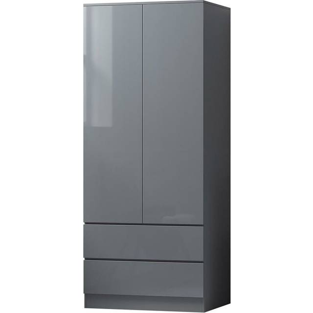 Stora 2 Door 2 Large Drawer Combination Wardrobe - Grey Gloss Fronts Matt Frame