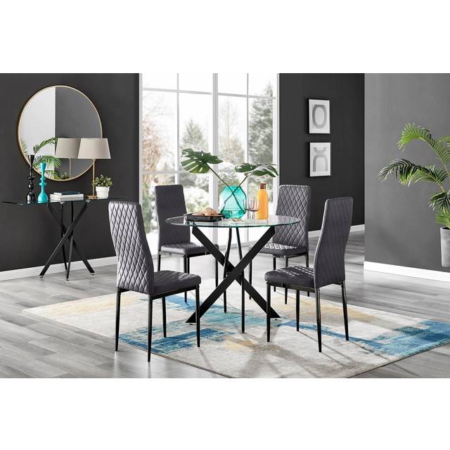 Furniturebox Arona 4 Seater Round Dining Set Grey and Black