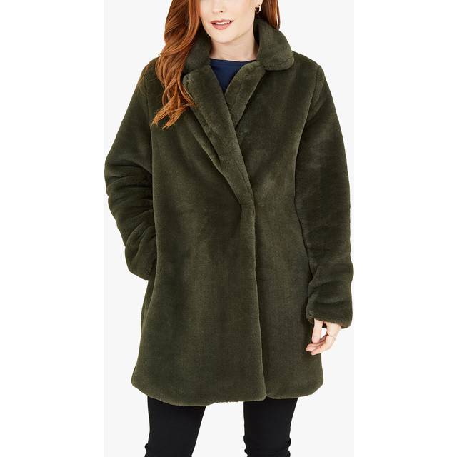 Yumi Womens Green Faux Fur Coat - Khaki - Size 18 UK