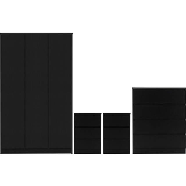 Seconique Malvern 3 Door Wardrobe Bedroom Set - Black, Black
