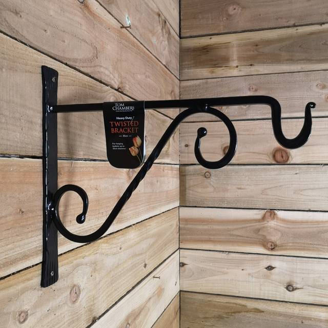 35cm Twisted Wall Bracket Hook For Hanging Basket Planter Bird Feeder - Black - One Size