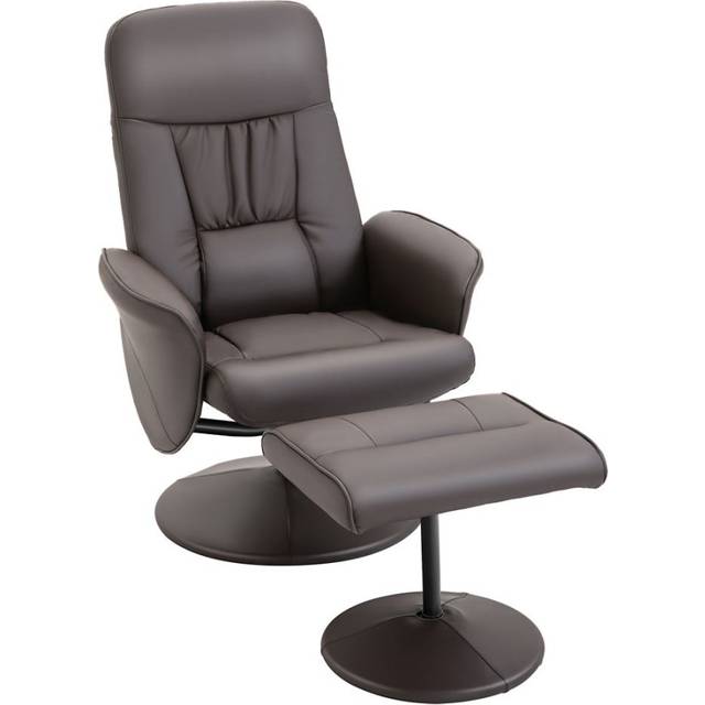 HOMCOM PU Leather 2 Pcs Reclining Armchair w/ Ottoman 360° Swivel Brown | TJ Hughes
