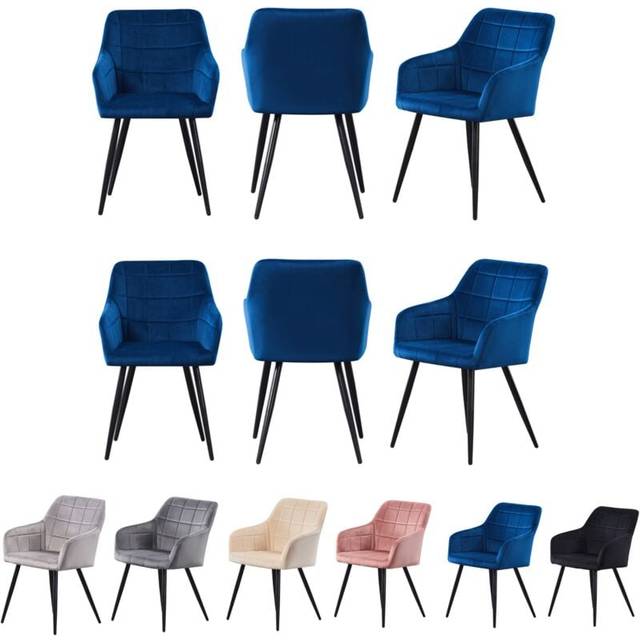 Life Interiors Set Of 6 Camden Velvet Dining Chairs Upholstered For Dining Room Kitchen Restaurant Office, Blue, Blue