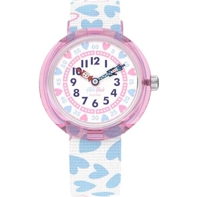 Flik Flak Colour Crush White Blue Fabric Heart Strap Kids Watch FBNP192
