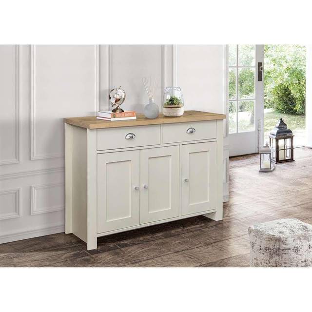 Highgate 3 Door 2 Drawer Cream and Oak Sideboard - Birlea - White - 35 x 111 x 81cm