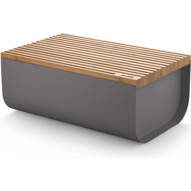 Alessi - Mattina Bread Box - dunkelgrau/epoxylackiert/LxBxH 34x21x14cm/Schneidebrett aus Bambus - dark grey (14.0 x 21.0cm)