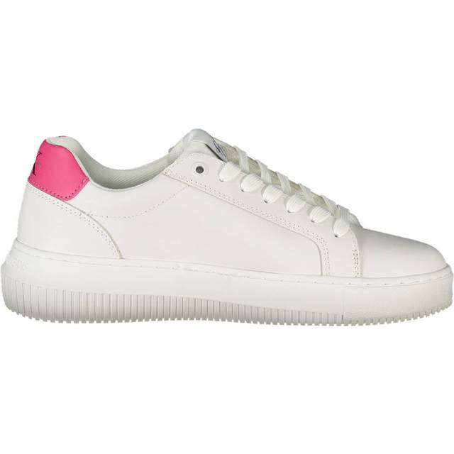 Calvin Klein Jeans for woman. YW0YW00823 White logo leather trainers (37), Flat, Laces, Casual