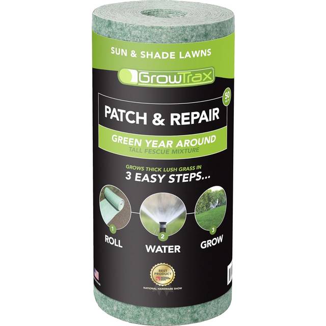 Growtrax Biodegradable Grass Seed Mat  Year Round Green - 50 Sq Ft Quick Fix Roll - Growing Solution for Lawns  Dog Patches and Shade - Just Roll Wate