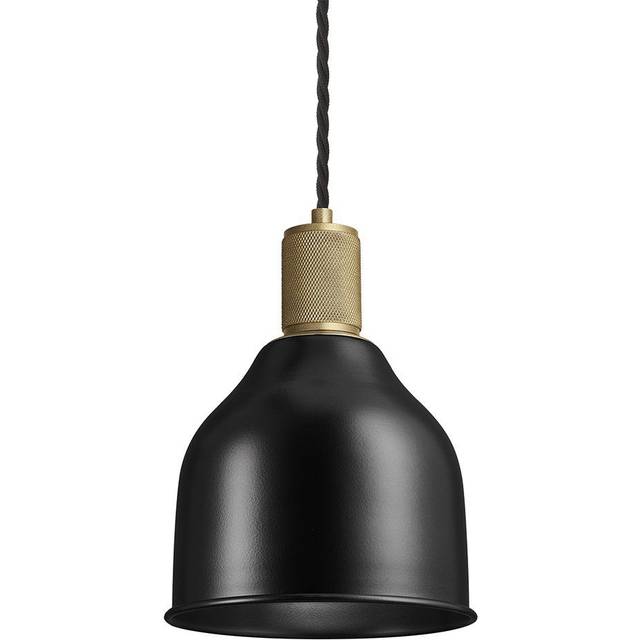 Knurled Cone Pendant Light, 7 Inch, Black, Brass Holder - One Size