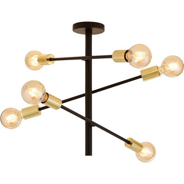 Litecraft Sparro 6 Arm Ceiling Light Industrial Style - Black