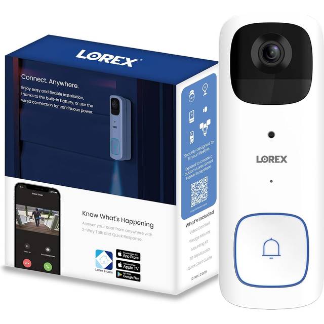 Lorex 2K Battery Video Doorbell with Color Night Vision, Person Detection, and 2-Way Talk in White