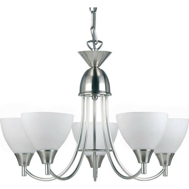 Hanging Ceiling Pendant Light SATIN CHROME 5x Shade Lamp Bulb Holder Fitting
