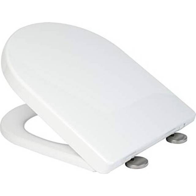Varano Durable D Shaped Soft Close Toilet Seat with Anti-Bacterial Surface, Adjustable Hinges, Quick Release for Easy Cleaning - Polypropylene D Shape - White (4.4cm H X 36.1cm W X 45.4cm D)
