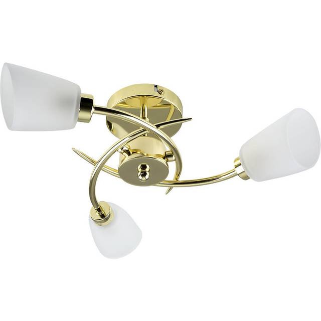 Minisun - Kavio 3 Way Spiral Polished Gold Ceiling Light with Frosted Glass Shades