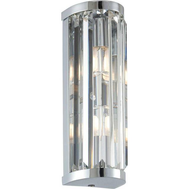 IP44 Bathroom Wall Light Chrome & Crystal Round Glass Modern Slotted Jewel Lamp
