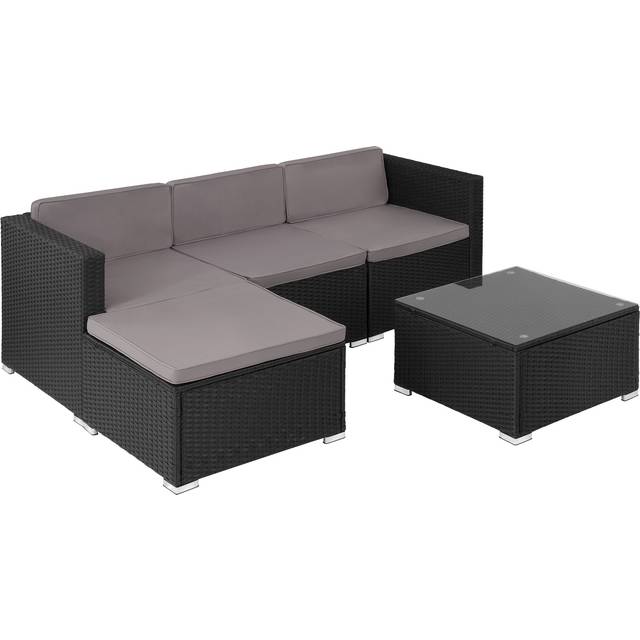 (black) Rattan Garden Furniture Corner Sofa Lounge Set 3 Seater Stool Coffee Table
