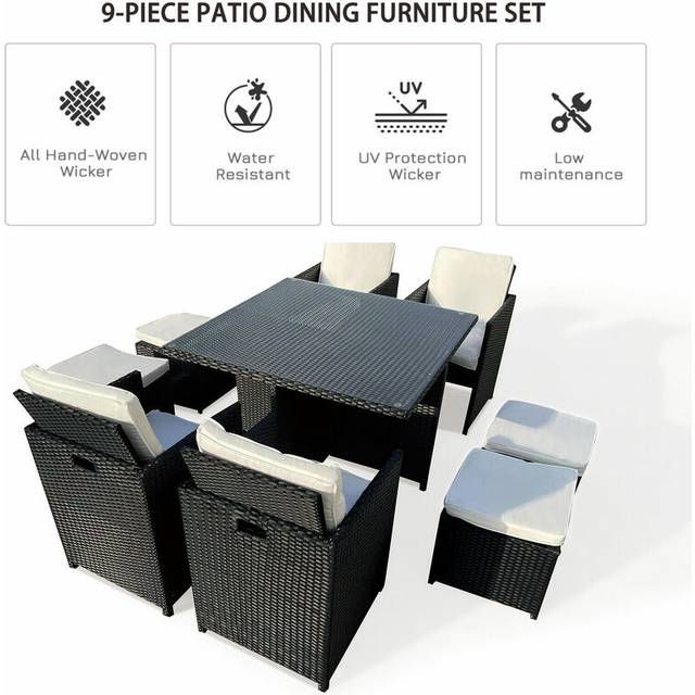 Furniture One Furniture One 8 Seater Rattan Dining Table and Chair Set - Black, Black