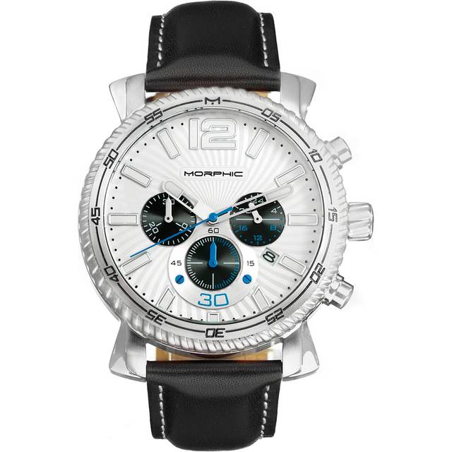 Morphic Mens M89 Series Chronograph Leather-Band Watch w/Date - White Stainless Steel - One Size