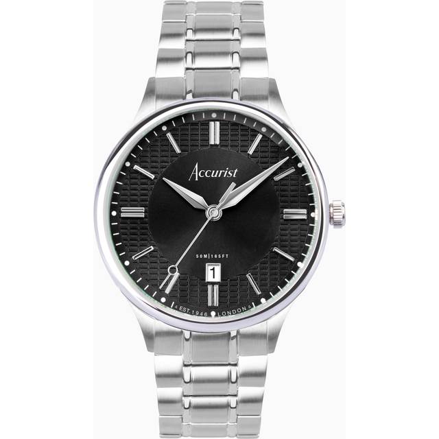 Accurist mens classic watch with black dial and silver bracelet 73006