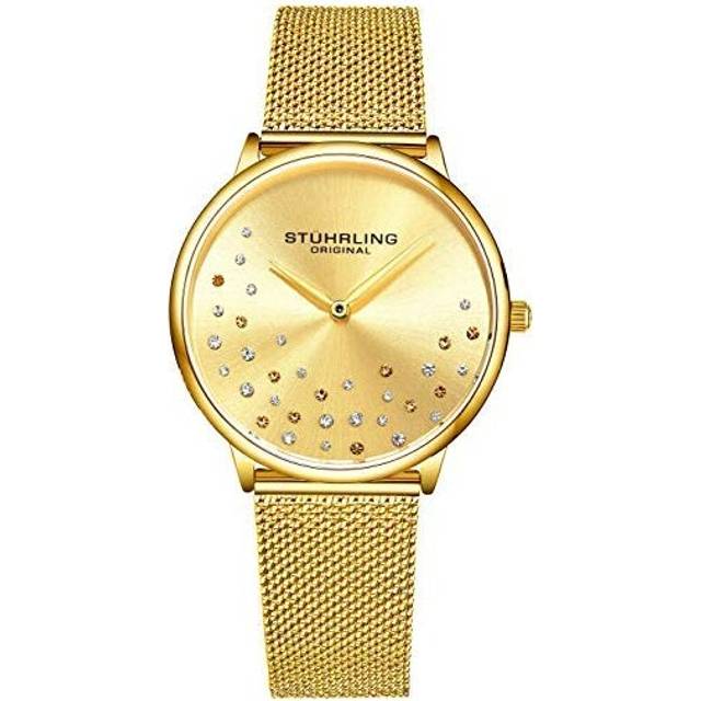 Womens Symphony 3928 Wrist Watch Quartz 35mm Case with Crystal Studded Dial and Stainless steel Mesh bracelet - Metallics - One Size