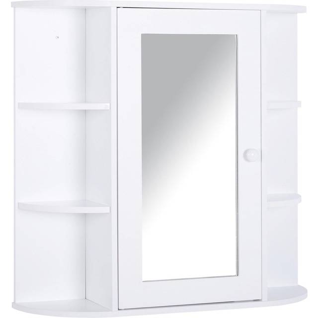 HOMCOM Wall Mounted Bathroom Cabinet w/ Mirror Single Door Storage Shelves | TJ Hughes