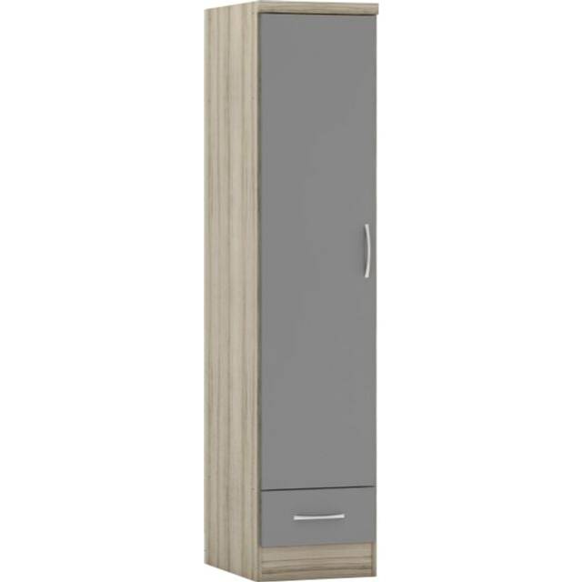 Seconique Nevada 1 Door 1 Drawer Wardrobe - Grey Gloss/Light Oak Effect Veneer, Grey