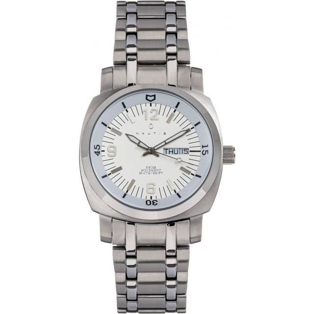 Nautis Mens Stealth Bracelet Watch w/Day/Date - White Stainless Steel - One Size