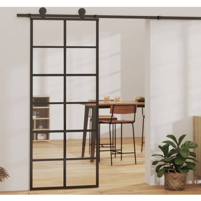 Skjutdörr med beslagset ESG glas och aluminium 76x205 cm