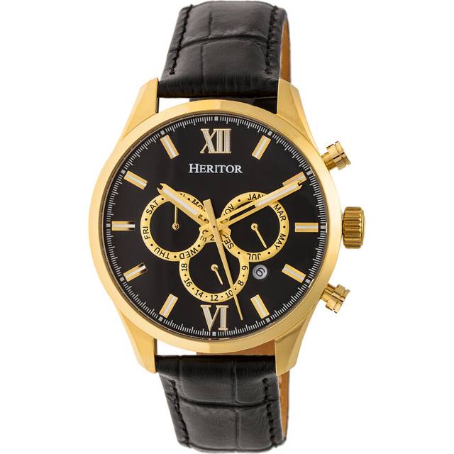Benedict Leather-Band Watch with Day & Date - Gold - One Size