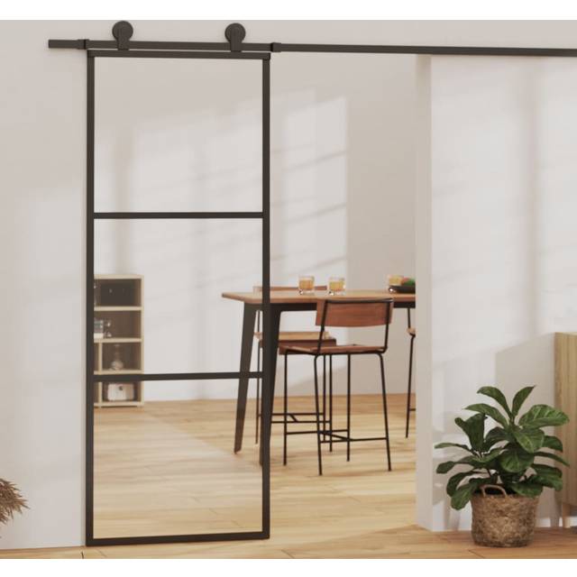vidaXL Sliding Door with Hardware Set ESG Glass&Aluminium 76x205 cm - Black