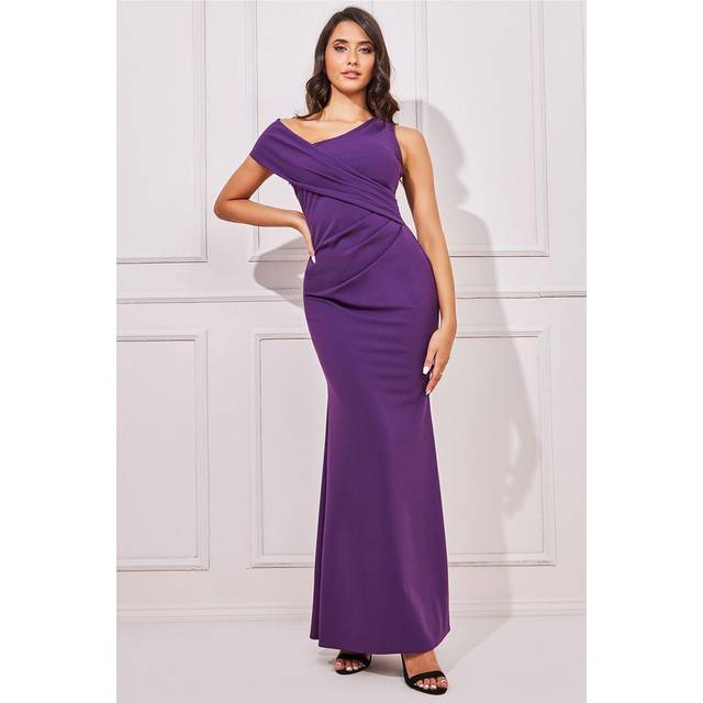 Scuba Crepe Off The Shoulder Maxi - Purple by Goddiva - 12