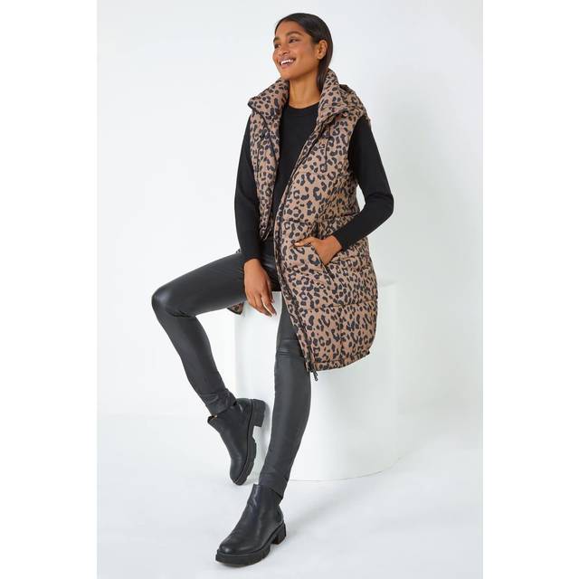 Animal Print Longline Hooded Gilet - Multi - 14