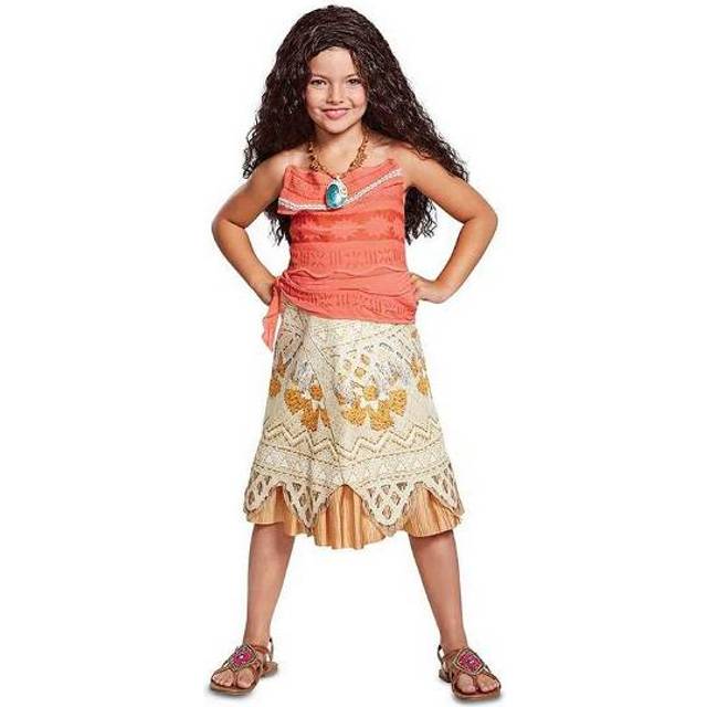 Kids disney official deluxe moana costume girls hawaiian princess fancy dress