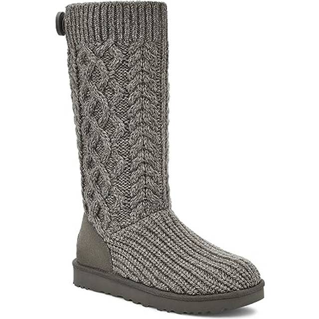 UGG® Classic Cardi Cabled Knit Boot in Grey, Size 9, Leather/Wool