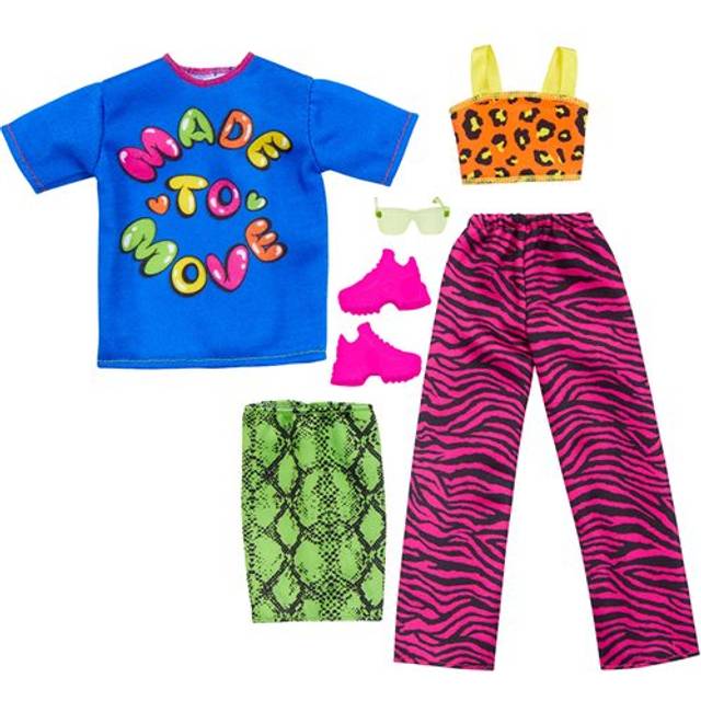 Barbie Fashionabla kläder, mode och tillbehörspaket dockor, setet innehåller 2 kompletta looks med levande kläder och stilar