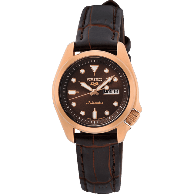 Refurbished Seiko 5 Sports Compact Leather Brown Dial Automatic SRE006K1 100M Women&#39;s Watch