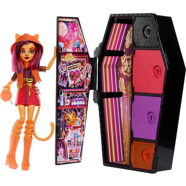 Doll and Fashion Set, Toralei Stripe Doll, Skulltimate Secrets: Neon Frights, Dress-Up Locker with 19+ Surprises, HNF80