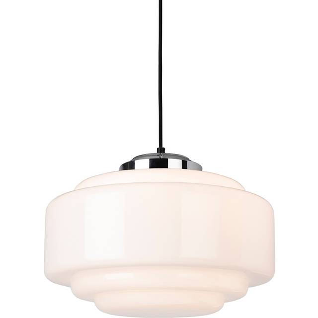 Firstlight Art Deco Classic 1930's Style 35 x 24cm Pendant Light in Chrome and Milky White Glass