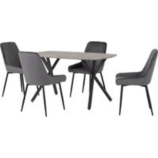 Seconique Athens Rect & Avery Dining Set - Concrete/Grey Velvet, Grey