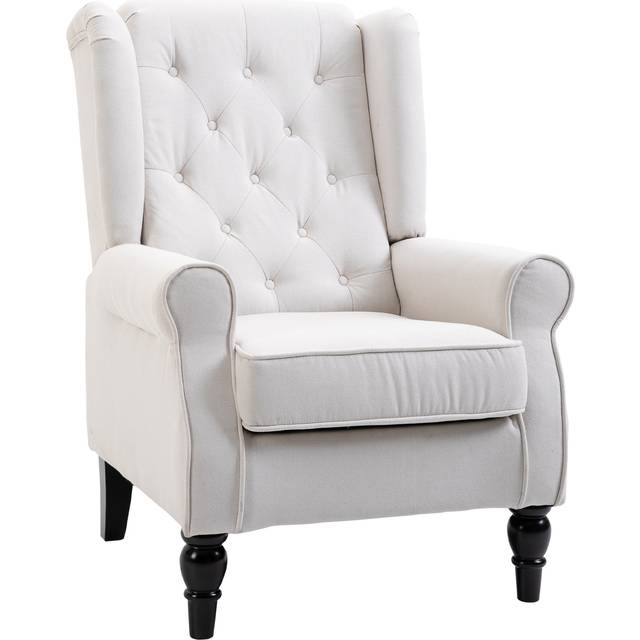 HOMCOM Wingback Accent Chair, Retro Button Tufted Upholstered Occasional Chair for Living Room, Bedroom, Cream White
