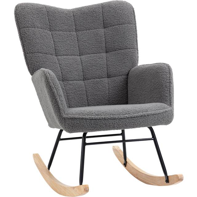 HOMCOM HOMCOM Wingback Rocking Chair For Nursing, Berber Fleece Nursery Glider Rocker, Modern Armchair For Living Room, Dark Grey