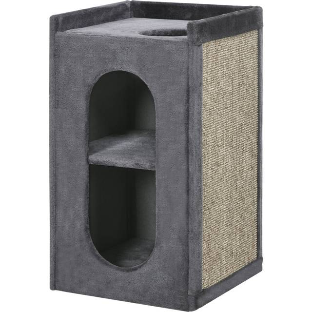PawHut Feline Playground: Dual-Level Cat Condo with Scratching Barrel, Indoor Activity Tower for Playful Paws, Grey Aosom UK