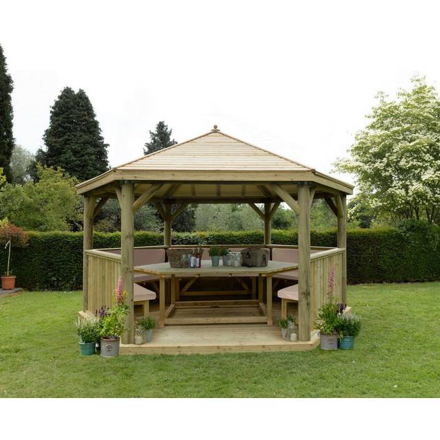 15'x13' (4.7x4m) Luxury Wooden Furnished Garden Gazebo with Timber Roof - Seats up to 19 people