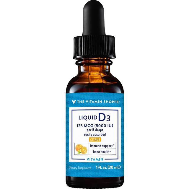 The Vitamin Shoppe  Liquid Vitamin D3  Citrus  125 mcg (5 000 IU)  1 fl oz (30 ml)